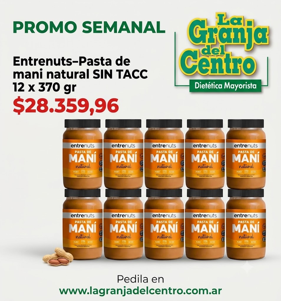Ofertas y Promociones Entrenuts-Pasta de mani natural SIN TACC 12 x 370 gr promo semanal